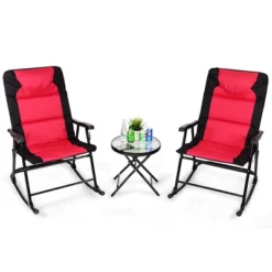 Costway 3 PCS Outdoor Folding Rocking Chair Table Set Bistro Sets Patio Furniture Red -Garden Furniture Discounts GUEST 500400b7 d66f 4f7f b8cd b59e2d601cc6