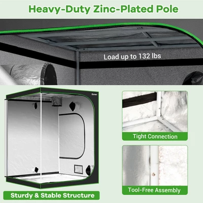 Costway 5x5 Grow Tent, 60''x60''x80'' High Reflective Mylar W/Observation Window GrayBlack 6 Costway 5x5 Grow Tent, 60''x60''x80'' High Reflective Mylar W/Observation Window GrayBlack - Image 4
