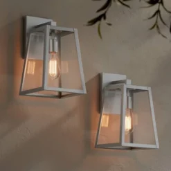 John Timberland Arrington Modern Outdoor Wall Light Fixtures Set Of 2 Silver Metal 13" Clear Glass For Post Exterior Barn Deck House Porch Yard Posts -Garden Furniture Discounts GUEST 50f26c44 992a 4dde baab 79e111e929fd