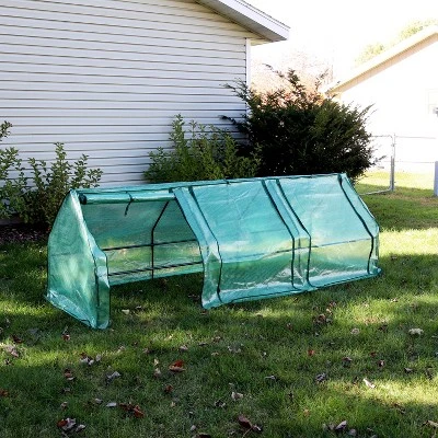 Sunnydaze Decor Sunnydaze Outdoor Portable Slanted Top Plant Shelter Mini Cloche Greenhouse With Zipper Doors - 36" - Green 3 Sunnydaze Decor Sunnydaze Outdoor Portable Slanted Top Plant Shelter Mini Cloche Greenhouse With Zipper Doors - 36" - Green