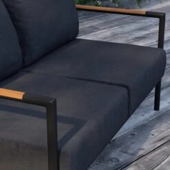 Merrick Lane Outdoor Loveseat With Removable Plush Fabric Cushions And Teak Accented Aluminum Frame -Garden Furniture Discounts GUEST 52e10793 e37c 4b3e 8e5c 3f60db85f1d9