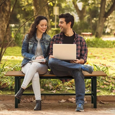 Tangkula Outdoor HDPE Bench W/ Metal Frame 47" X 14" X 16" For Yard Garden 5 Tangkula Outdoor HDPE Bench W/ Metal Frame 47" X 14" X 16" For Yard Garden - Image 3