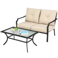 Costway 2 PCS Patio Loveseat With Coffee Table Outdoor Sofa Bench With Cushions -Garden Furniture Discounts GUEST 56317acb be73 4bc3 a265 b8d4d1eac2f6