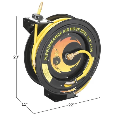 Fleming Supply Retractable Rubber Air Hose Reel, 20.75" X 7" X 19" 3 Fleming Supply Retractable Rubber Air Hose Reel, 20.75" X 7" X 19"