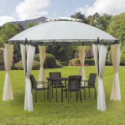 Outsunny 11.5' Steel Outdoor Patio Gazebo Canopy With Double Roof Romantic Round Design & Included Side Curtains