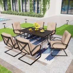 7pc Patio Dining Set With Rectangle Table With 2.6" Umbrella Hole & C-Spring Padded Arm Chairs - Captiva Designs -Garden Furniture Discounts GUEST 586e7ee4 6974 48f0 b6e1 c75564723ea9
