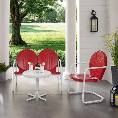 Griffith 3pc Outdoor Conversation Set With Loveseat, Armchair And Accent Table - Bright Red - Crosley 4 Griffith 3pc Outdoor Conversation Set With Loveseat, Armchair And Accent Table - Bright Red - Crosley - Image 2
