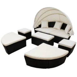 6pc Wicker Round Outdoor Sectional Set With Cushions - Black/Beige - GODEER -Garden Furniture Discounts GUEST 58e83379 1e29 4e96 adea 33e828e8fe38