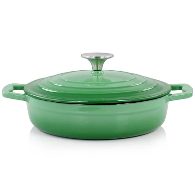 MegaChef 2 Quart Round Enameled Cast Iron Braiser Pan In Green 4 MegaChef 2 Quart Round Enameled Cast Iron Braiser Pan In Green - Image 2