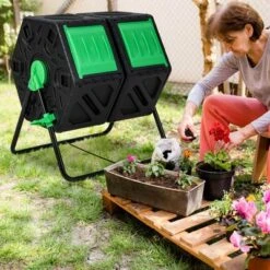 Costway Dual Chamber Compost Tumbler Outdoor Rotating Chamber Compost Bin 34.5 Gallon -Garden Furniture Discounts GUEST 5abfbb3c bc82 466d 8ebc 72d251284464