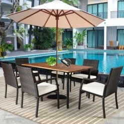 Costway 7PCS Patio Rattan Dining Set Table Top W/Umbrella Hole -Garden Furniture Discounts GUEST 5b94281d c01f 40d0 8eee dbfec4860f3b
