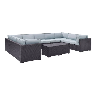 Biscayne 7pc Outdoor Wicker Sectional Set With 2 Coffee Tables - Mist - Crosley 4 Biscayne 7pc Outdoor Wicker Sectional Set With 2 Coffee Tables - Mist - Crosley - Image 2