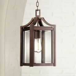 Franklin Iron Works Rockford Rustic Industrial Outdoor Ceiling Light Bronze 17 1/4" Clear Beveled Glass Damp Rated For Post Exterior Light Barn Deck