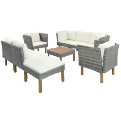9pc Wicker & Acacia Wood Patio Conversation Set With Cushions - Beige - GODEER -Garden Furniture Discounts GUEST 5d03d936 4316 4b76 acf3 68e5cacd6224