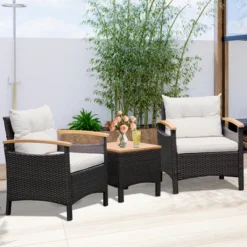 Tangkula 3PCS Patio PE Rattan Conversation Furniture Set Bistro Set Acacia Wood Tabletop 11 Tangkula 3PCS Patio PE Rattan Conversation Furniture Set Bistro Set Acacia Wood Tabletop -Garden Furniture Discounts GUEST 5dd6b0db bb5c 449b 800d 3ab7c31871c3