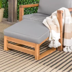 Galia 2pc Square Leg Acacia Wood Chair And Ottoman With Cushions - Brown - Saracina Home -Garden Furniture Discounts GUEST 60c10f7d 5b45 4211 b4ed 7da57de1baff