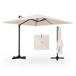 Costway Patio 9.5FT Square Cantilever Offset Hanging Umbrella 2-Tier 360° Outdoor Beige/ Coffee/Navy -Garden Furniture Discounts GUEST 60cd219e 3c25 483b 8638 572f139daa57