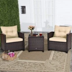 Costway 3PCS Patio Rattan Furniture Set Cushioned Conversation Set Sofa -Garden Furniture Discounts GUEST 6117da74 f9ea 4205 af71 7f2026caa16c