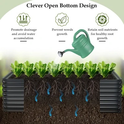 Costway 2 PCS Galvanized Raised Garden Bed Outdoor Planter Box Firewood Rack Log Holder 8 Costway 2 PCS Galvanized Raised Garden Bed Outdoor Planter Box Firewood Rack Log Holder - Image 6