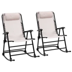 Outsunny Set Of 2 Rocking Chairs Patio Lawn Chair Beach Reclining Folding Chairs With Pillow, Outdoor Portable Recliner For Camping Fishing Beach -Garden Furniture Discounts GUEST 61ca4562 bb62 448f a855 9b5cf8c4b0ef
