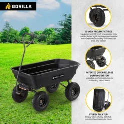 Gorilla Carts 600 Pound Capacity Heavy Duty Poly Garden Landscape Outdoor Yard Hauling Utility Wagon Dump Cart With 10 Inch Pneumatic Tires, Black -Garden Furniture Discounts GUEST 64424b95 fb17 4e31 b0f6 398474c3d921