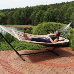 Sunnydaze Decor Sunnydaze Large Two-Person Quilted Fabric Hammock With Spreader Bars And Detachable Pillow - 450 Lb Weight Capacity - Sandy Beach -Garden Furniture Discounts GUEST 6489ea7a f51d 41e7 8331 210d8d3866f9