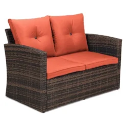 6pc Wicker Outdoor Conversation Set With Cushions - Orange - EDYO LIVING -Garden Furniture Discounts GUEST 652395ed c009 4b26 b15f 6d85c56ecca3