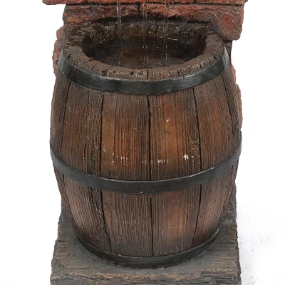 LuxenHome Resin Wine Bottle And Barrel Outdoor Fountain With LED Lights 5 LuxenHome Resin Wine Bottle And Barrel Outdoor Fountain With LED Lights - Image 3