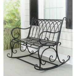 Evergreen Beautiful Springtime Colorful Black Rocking Brushed Metal Garden Bench - 43x33x37 In