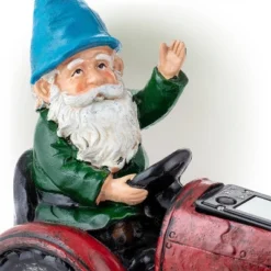 10" Polyresin Tractor Riding Gnome With LED Lights Red - Alpine Corporation -Garden Furniture Discounts GUEST 68651d5e b60c 456d bd70 c38abad5cfc4