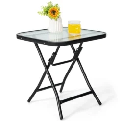 Costway Patio Folding Square Glass Side Table Bistro Coffee Table Plant Stand -Garden Furniture Discounts GUEST 69370ec9 78ba 4ebd aa2b 2a20f8d6c0fc