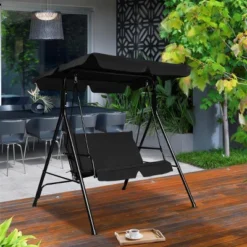 Costway Loveseat Patio Canopy Swing Glider Hammock Cushioned Steel Frame Outdoor Black -Garden Furniture Discounts GUEST 69f1be39 1585 488a 8bb7 83aa9b497052