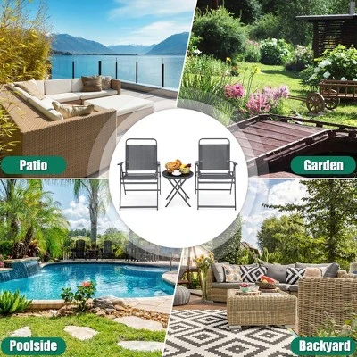 Costway 3PCS Outdoor Bistro Set Folding Table And Chairs Garden Deck Black 7 Costway 3PCS Outdoor Bistro Set Folding Table And Chairs Garden Deck Black - Image 5