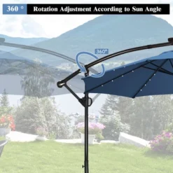 Costway 10FT Patio Offset Umbrella Solar Powered LED 360Degree Rotation Aluminum Blue -Garden Furniture Discounts GUEST 6b51f0a1 2a05 44a7 8a6e a2df63490d4b