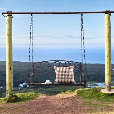 Tangkula Patio Hanging Porch Swing Outdoor 2-Person Metal Swing Bench Chair W/ Chains 5 Tangkula Patio Hanging Porch Swing Outdoor 2-Person Metal Swing Bench Chair W/ Chains - Image 3