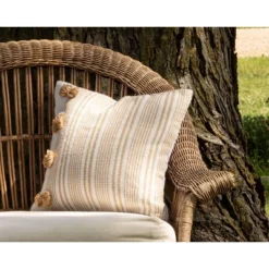 Brown Striped Hand Woven 18x18" Outdoor Decorative Throw Pillow With Pulled Yarn Bouquets - Foreside Home & Garden -Garden Furniture Discounts GUEST 6c2805fa 92a1 4226 9e57 10a087b2d3fe