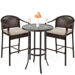 Best Choice Products 3-Piece Outdoor Wicker Bistro Bar Height Set For Patio, Garden W/ Barstools, Steel Frame -Garden Furniture Discounts GUEST 6cdc31fd 130f 4cea 91f8 ec8a4a532c5b