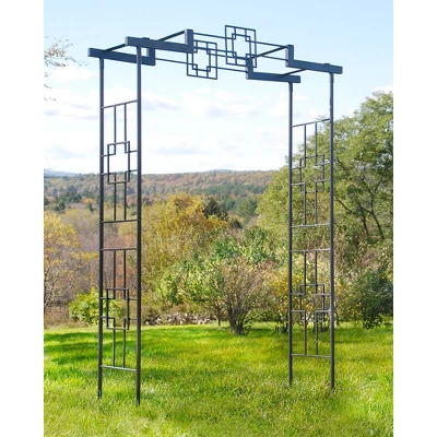 Achla Designs 95.5" Elegant Handcrafted Square-on-Square Iron Garden Arbor Graphite Powder Coated Finish 4 Achla Designs 95.5" Elegant Handcrafted Square-on-Square Iron Garden Arbor Graphite Powder Coated Finish - Image 2