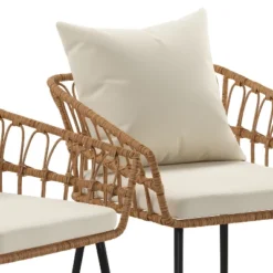 Emma And Oliver Indoor/Outdoor Bohemian Natural Rattan Rope Patio Chairs With Open Weave Design And Removable Plush Cushions -Garden Furniture Discounts GUEST 6e06d4b1 50c5 4b90 85fe 8ccf4e0b60cc