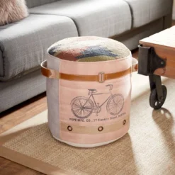 Cotton Pouf Featuring A Screenprinted Bicycle Illustration With Script - Olivia & May -Garden Furniture Discounts GUEST 7131ebde 102a 459b 8ac5 c81c94fefd62