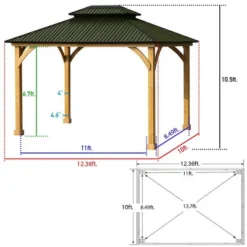 Aoodor Patio Solid Wooden Gazebo 10 X 12.36 Ft. Hardtop Roof 2 - Tier For Garden -Garden Furniture Discounts GUEST 7188728d d0e8 432e 9223 31e75514d5aa