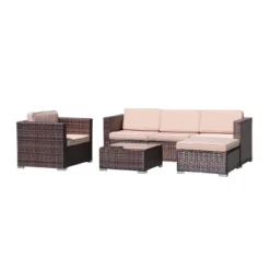4pc Wicker Patio Sectional Seating Set With Cushions - Natural - GODEER