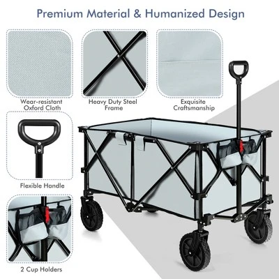 Costway Folding Collapsible Wagon Utility Camping Cart W/Wheels & Adjustable Handle RedGreyNavy 6 Costway Folding Collapsible Wagon Utility Camping Cart W/Wheels & Adjustable Handle RedGreyNavy - Image 4