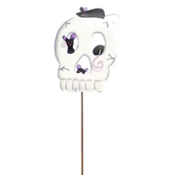 Halloween Skeleton With Rats Stake - One Garden Stake 29 Inches - Rodents - F22010 - Metal - White