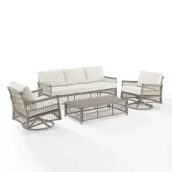 4pc Thatcher Outdoor Steel Seating Set Creme/Driftwood - Crosley -Garden Furniture Discounts GUEST 7447e119 039b 4c73 86fb 41bfe4781437