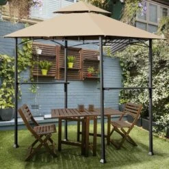 Costway 8' X 5' Outdoor Patio Barbecue Grill Gazebo W/ LED Lights 2-Tier Canopy Top Tan -Garden Furniture Discounts GUEST 74b3de79 df53 4f9d 9df4 8c46441ac89a