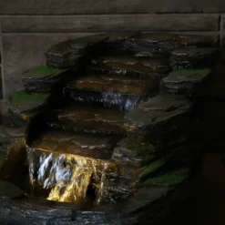 Sunnydaze Decor Sunnydaze 14"H Electric Polyresin Shale Falls Outdoor Water Fountain With LED Lights -Garden Furniture Discounts GUEST 750b06f0 1431 4188 87b2 05b6f81be510