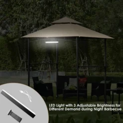 Costway 8' X 5' Outdoor Patio Barbecue Grill Gazebo W/ LED Lights 2-Tier Canopy Top Tan -Garden Furniture Discounts GUEST 75b91a5f c32d 4314 ba10 946436f10871