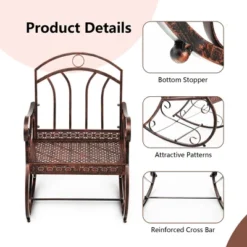 Costway Patio Rocking Chair Art Scroll Rocker Backrest Armrests Antique Copper Backyard -Garden Furniture Discounts GUEST 76972592 09c1 44d3 b7ef 53009f9f41bf