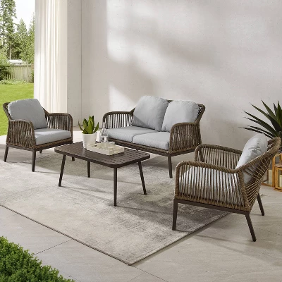 Haven 4pc Outdoor Wicker Conversation Set - Light Gray - Crosley 3 Haven 4pc Outdoor Wicker Conversation Set - Light Gray - Crosley